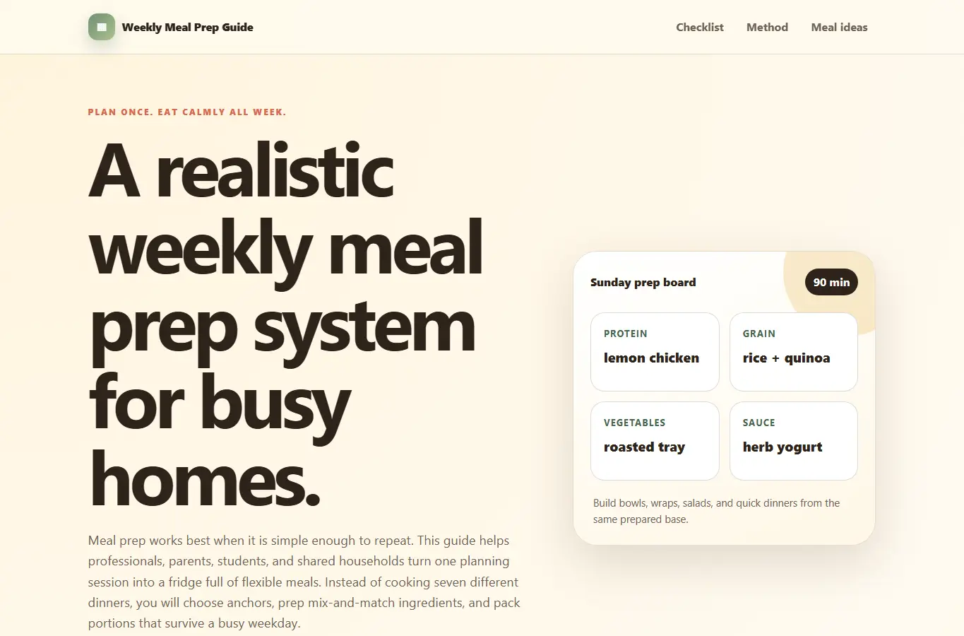 Screenshot of Weekly Meal Prep Guide interface showing the project page in use